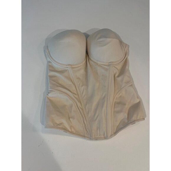 Vintage Beige Strapless Longline Corset Bustier With Hook & Eye Back Closure Str - Picture 1 of 7